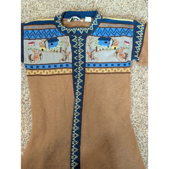 Vintage 1980s Knit Cardigan Sweater Sm Brown Open Front Wrap Belted Cottagecore - Picture 8 of 13